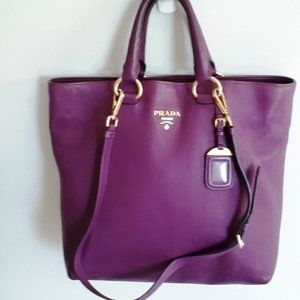 PRADA Vitello Daino Shopper Bag in Violet Color